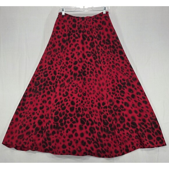 Katherine Kelly Maxi Skirt Set Silk Long Sleeve Blouse Leopard Red Womens 8/10 - Picture 2 of 16
